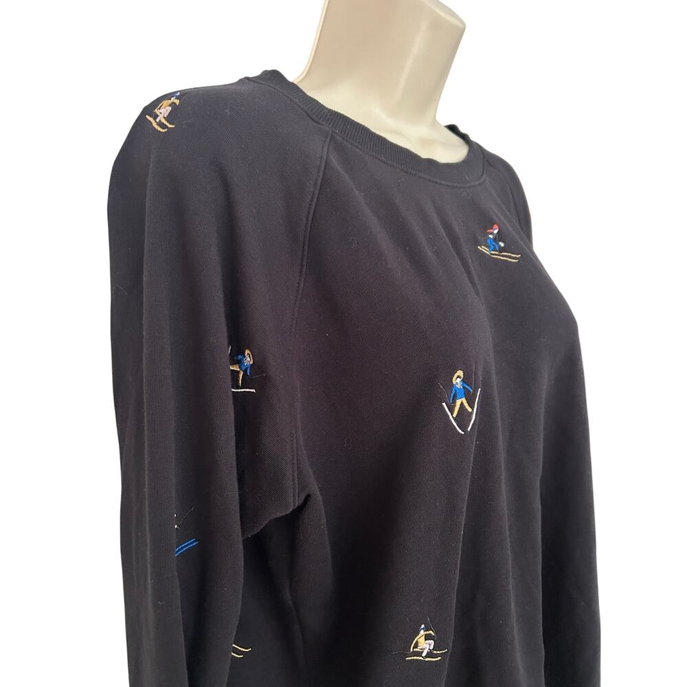 Lou and Grey Sweatshirt Black with Skiers Women's Medium Sooo Cute XC Fast Ship